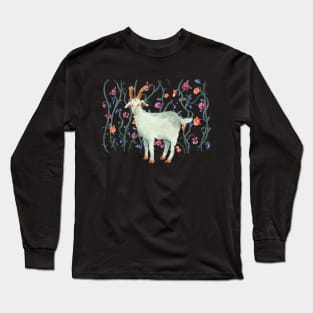 Funny goat among the flowers Long Sleeve T-Shirt